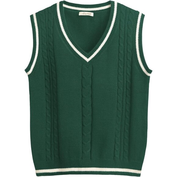 Sweater Vest Women Knit V-Neck Argyle Plaid Casual School...